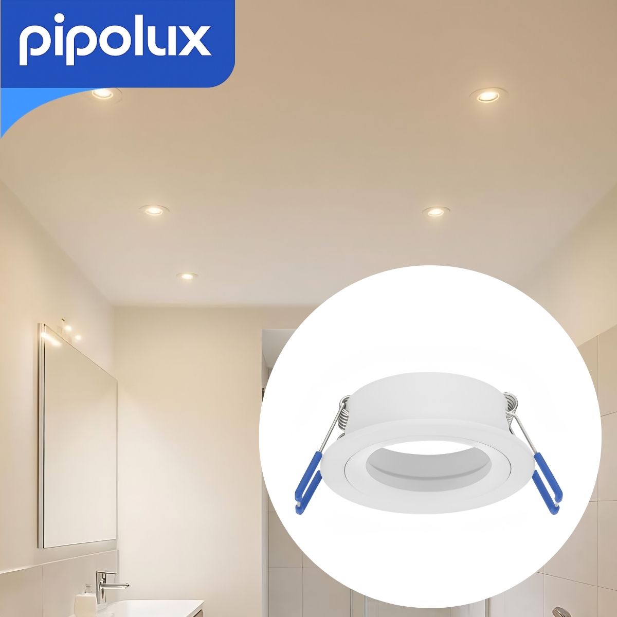 Aro para Ojo de Buey Empotrable 3.3" con Doble Anillo en Aluminio. Marco Ajustable para Foco Empotrable de Techo. Color Blanco. 85mm