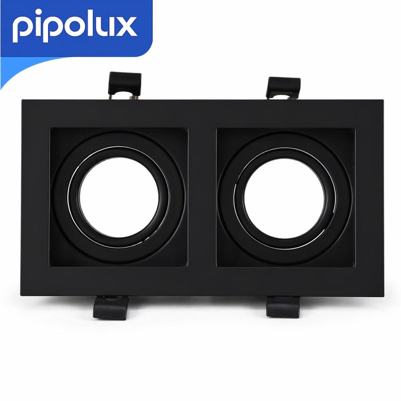 Aro Empotrable Doble Cuadrado para Ojo de Buey. Marco para 2 Focos Empotrables de Techo 7" (102x180x35mm) Color Negro