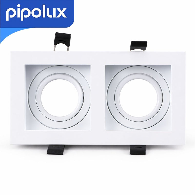 Aro Empotrable Doble Cuadrado para Ojo de Buey. Marco para 2 Focos Empotrables de Techo 7" (102x180x35mm) Color Blanco