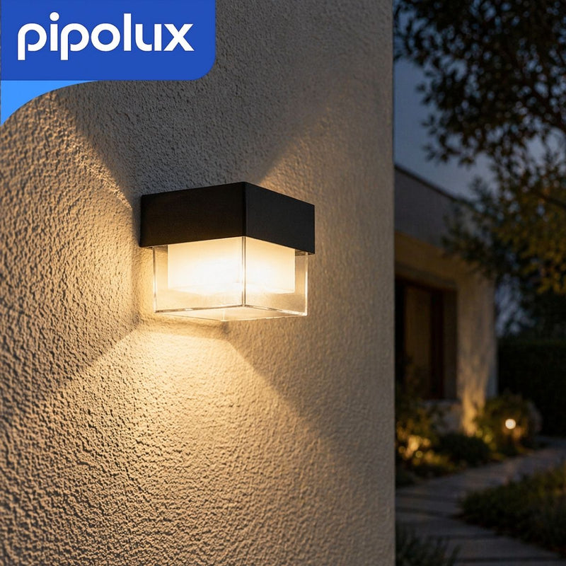 Lámpara Solar LED de Pared Tipo Cubo con Luz Cálida y 2W de PP. Aplique Exterior Recargable con Panel Solar 1200mAh e IP54 (10.5x9.5x9 cm)