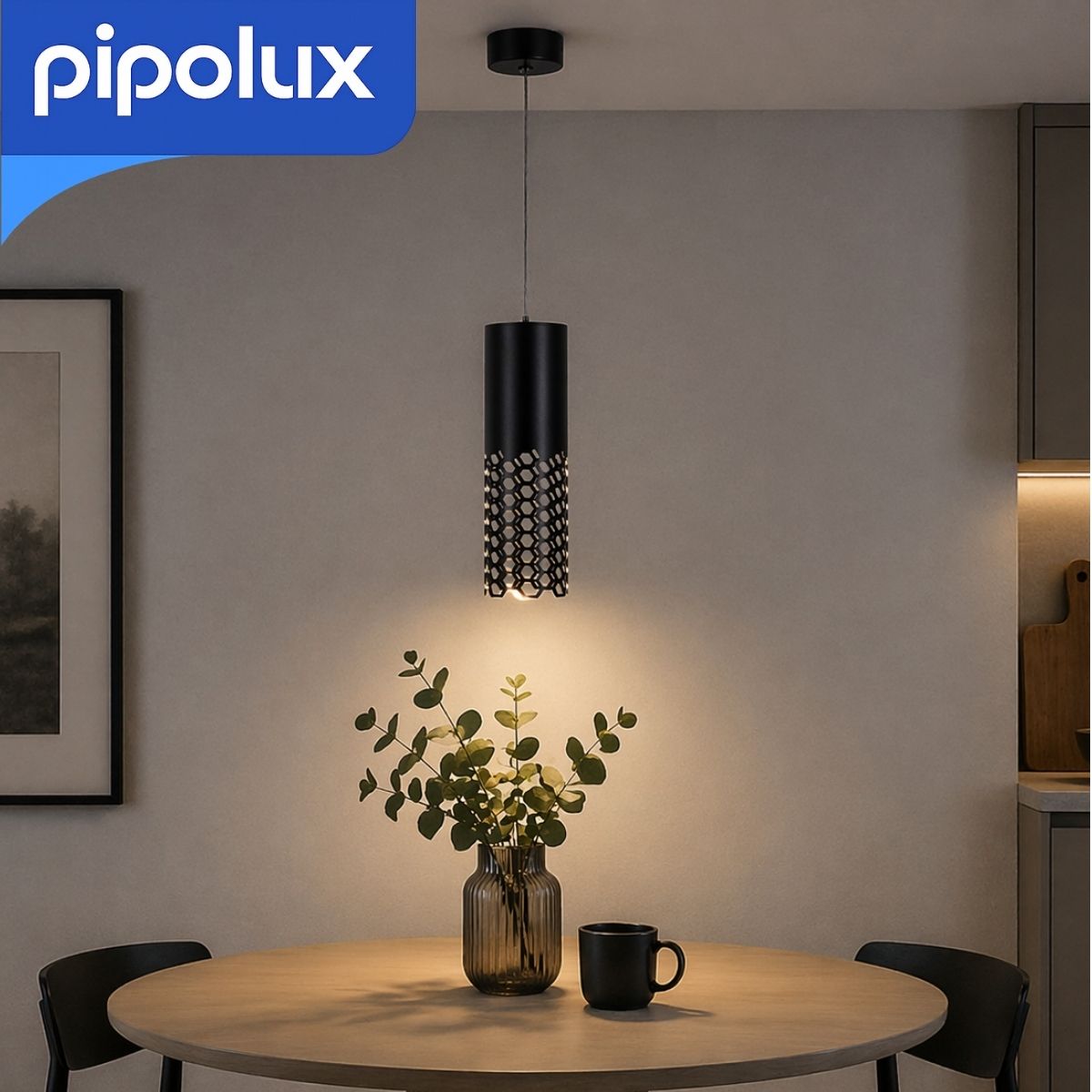 Lámpara Colgante GU10 Tipo Tubo con Diseño Calado en Aluminio. Luminaria Decorativa Interior Moderna (60x250 mm, Bombillo No Incluido)