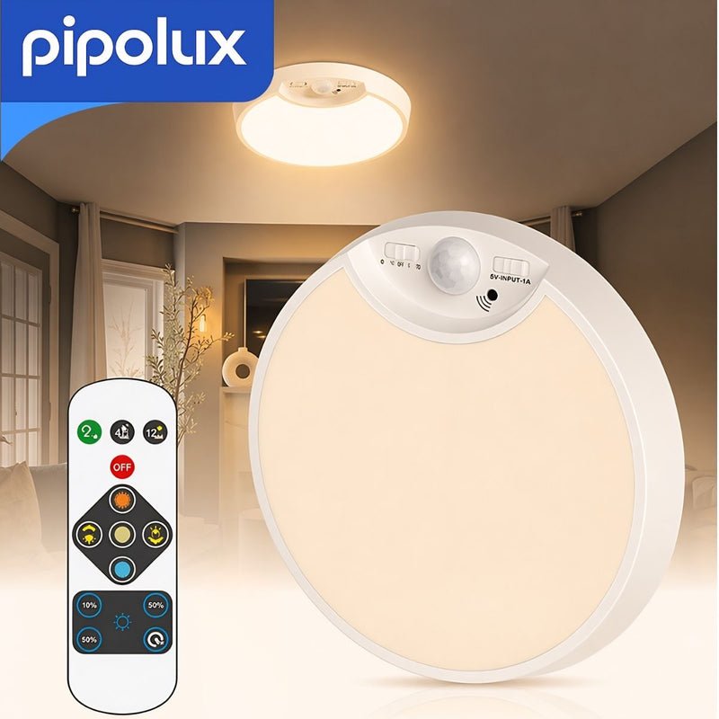 Lámpara LED Recargable con Control Remoto 7" y 300 Lúmenes y Batería 5400mAh Autonomía 8-9H. Luz led Con Sensor de Movimiento 6-8m para Pared/Clóset. 184mm
