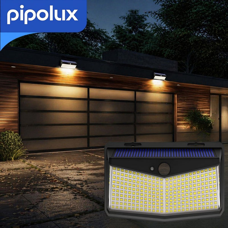 Lámpara Solar LED de Pared con Sensor y 310 LEDs Luz Cálida y Protección IP64 de ABS+PC. Aplique Exterior Recargable con Batería 1800mAh (198x128x62mm)