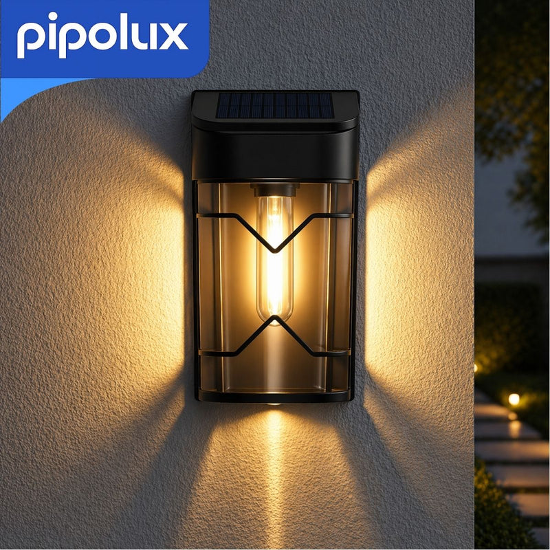 Lámpara Solar LED de Pared Tipo Farol con Luz Cálida y 20 Lúmenes de ABS+PC. Aplique Exterior Recargable con Batería 600mAh e IP64 (86x133x58 mm)