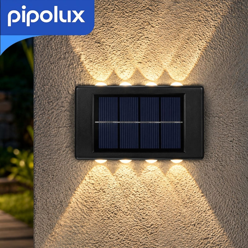 Lámpara Solar LED de Pared con Luz Cálida y Efecto Doble Haz de ABS+PC. Aplique Exterior Recargable 8H con Batería 600mAh (10x5.5 cm) Incluye tornillos y adhesivos