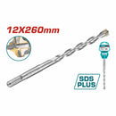 Broca SDS PLUS. Punta TCT en cruz 12X260mm para taladro rotomartillo. Acero cromado.