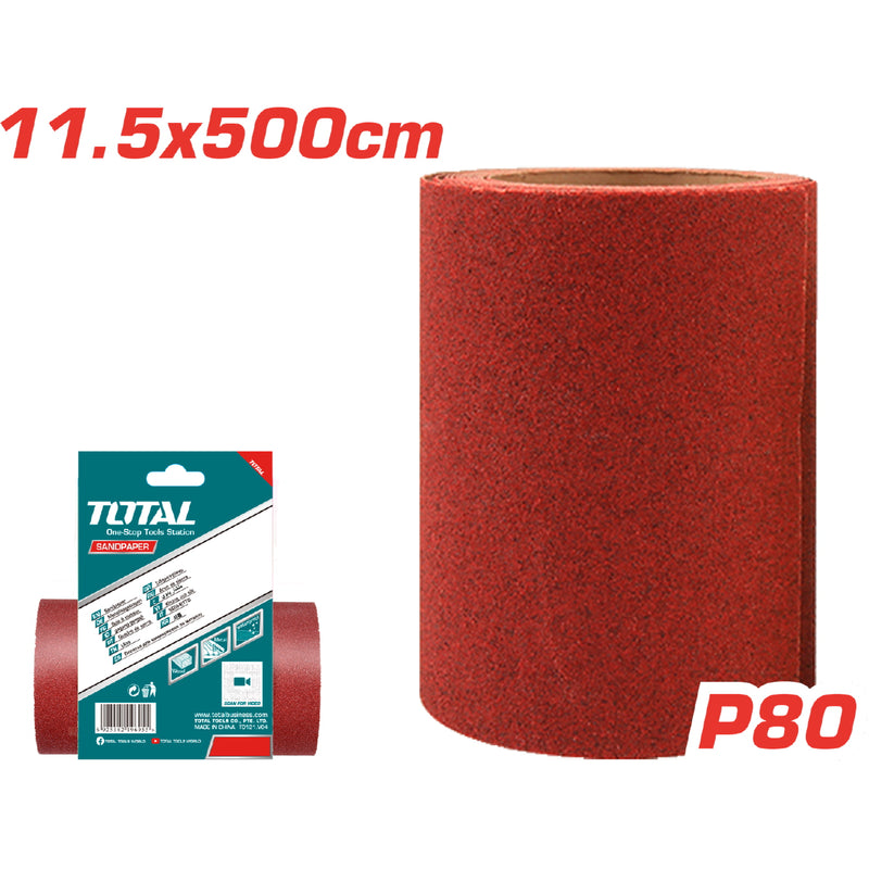 Papel de Lija Grano 80. 11.5 x 500cm. Lijado metal, madera,pared, pintura, plástico.