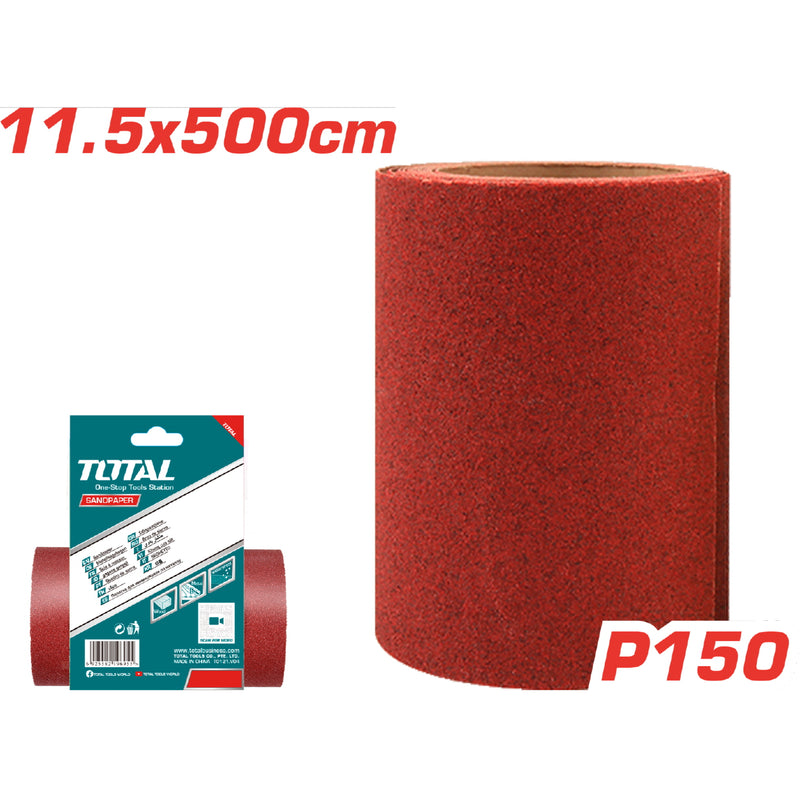 Papel de Lija Grano 150. 11.5 x 500cm. Lijado metal, madera,pared, pintura, plástico.