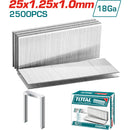 (Caja de 2500 pcs) Grapas 25 mm para pistola neumatica TAT81501 . Calibre 18 1.25x1.0 mm.