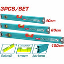 Niveles de Burbuja 40cm 60cm 100cm Espesor de aluminio 1mm. Set de 3 piezas.