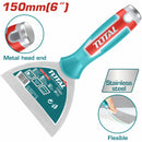 Espátula 6" Acero inoxidable con tratamiento térmico y pulido. Con mango de plástico y metal. Material Flexible.