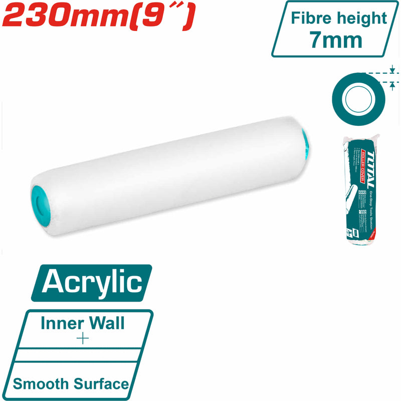 Rodillo para pintar 9" Paredes internas. Altura de la fibra 7mm. Acrílico. Cubierta para rodillo.