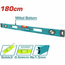 Nivel de Burbuja 180cm. Fresado en ambos lados. Burbujas nivel de precisión 0.5mm Grosor 1.5mm Ranuras en forma de V para medir objetos. Alta precisión. Alta calidad.