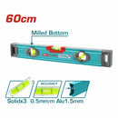 Nivel de Burbuja 60cm. Fresado en ambos lados. Burbujas nivel de precisión 0.5mm Grosor 1.5mm Ranuras en forma de V para medir objetos. Alta precisión. Alta calidad.