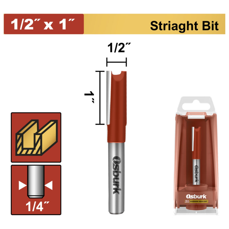 Punta de router recta 1/2"x1" Vastago de 1/4"