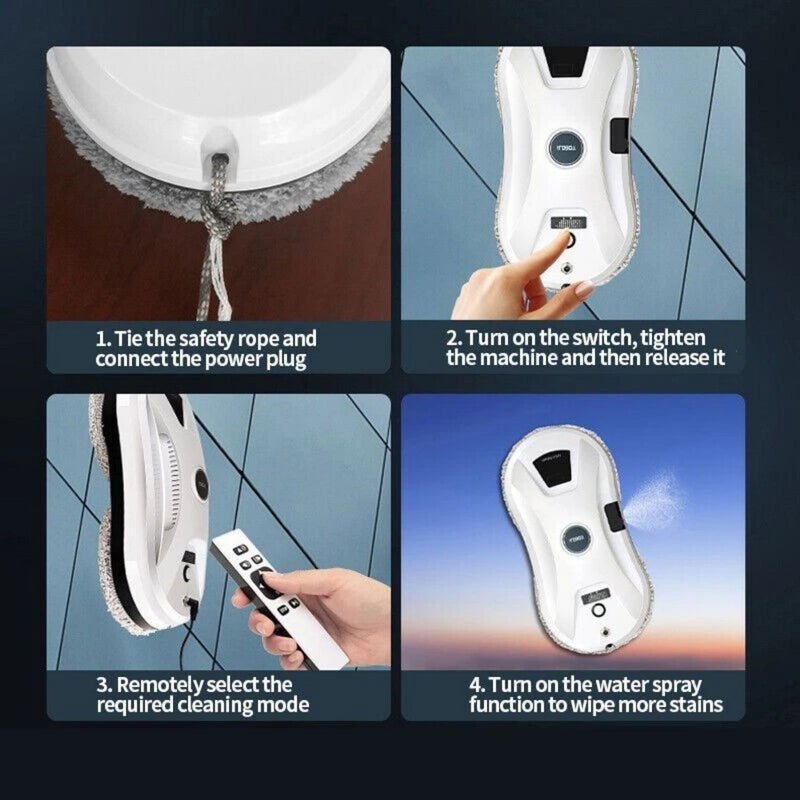 Robot Limpia Cristales. Cepillo para Vidrio automático. Limpia Ventanas 28x14x12cm con pulverizador automático. Poliéster alta eficiencia