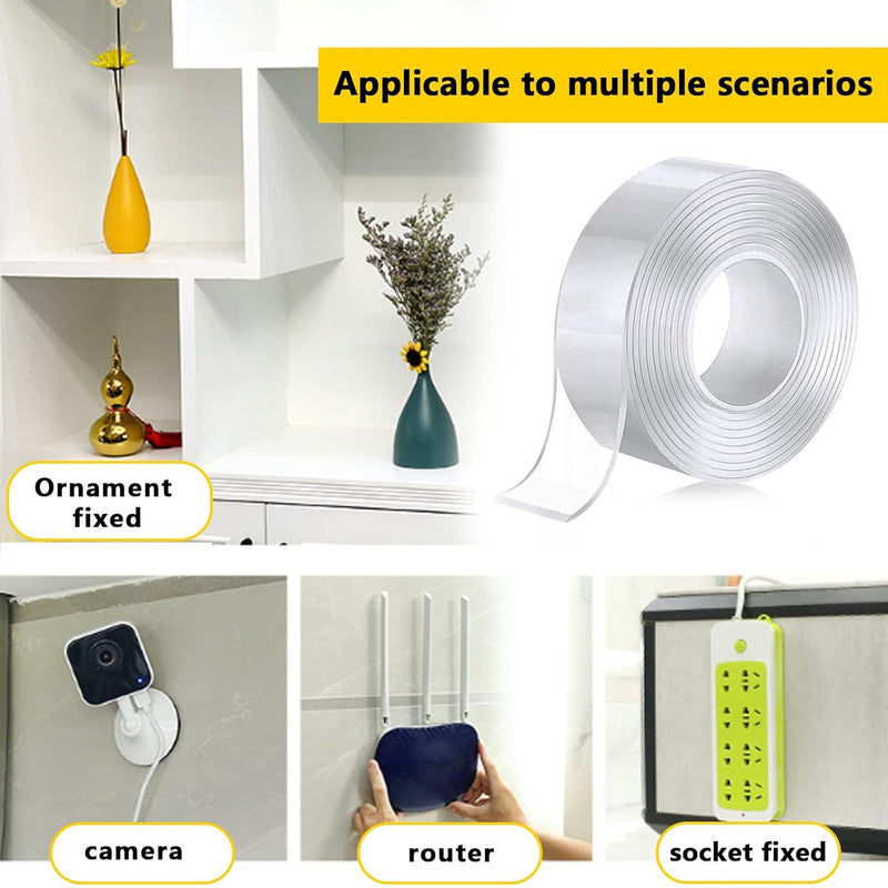 Cinta Adhesiva Doble Contacto, Nano-Adhesiva, Lavable y Reutilizable. Tamaño 3cm x 3m Tape Doble Contacto