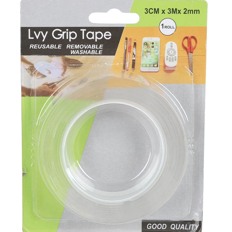 Cinta Adhesiva Doble Contacto, Nano-Adhesiva, Lavable y Reutilizable. Tamaño 3cm x 3m Tape Doble Contacto