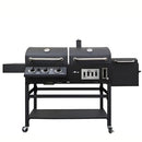 Parrilla híbrida de combustible dual gas y carbón 195 cm hierro con tapa, estante y caja de ahumado. Asador de Gas y Carbón Barbacoa asador