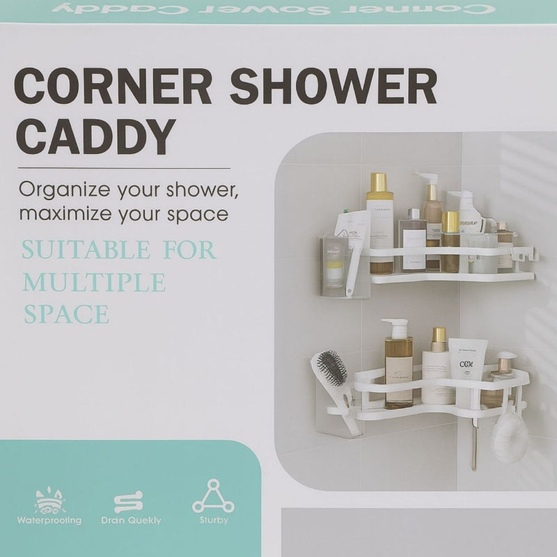 Repisa esquinera ducha de esquina 25.5x26x5.5 cm blanco de hierro  para múltiples espacios. Organizador esquinero para baño.