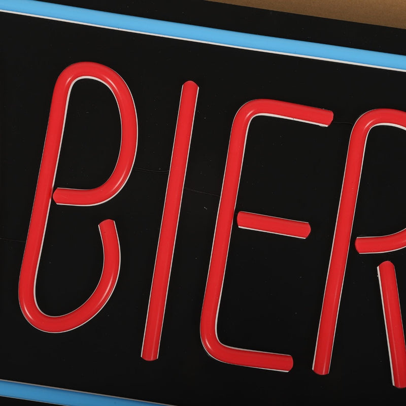 Letrero LED NEON ABIERTO, 50x25cm, Marco Azul y Texto Rojo, 110V con Cadena para Colgar. Moderno y Llamativo.  Rotulo Neón Abierto