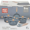 Ollas Antiadherentes 9 Piezas con Revestimiento de Granito, Aluminio Forjado, Color Gris.  Eco-Friendly. Set de 9 piezas. Batería de Cocina. Libre de teflon