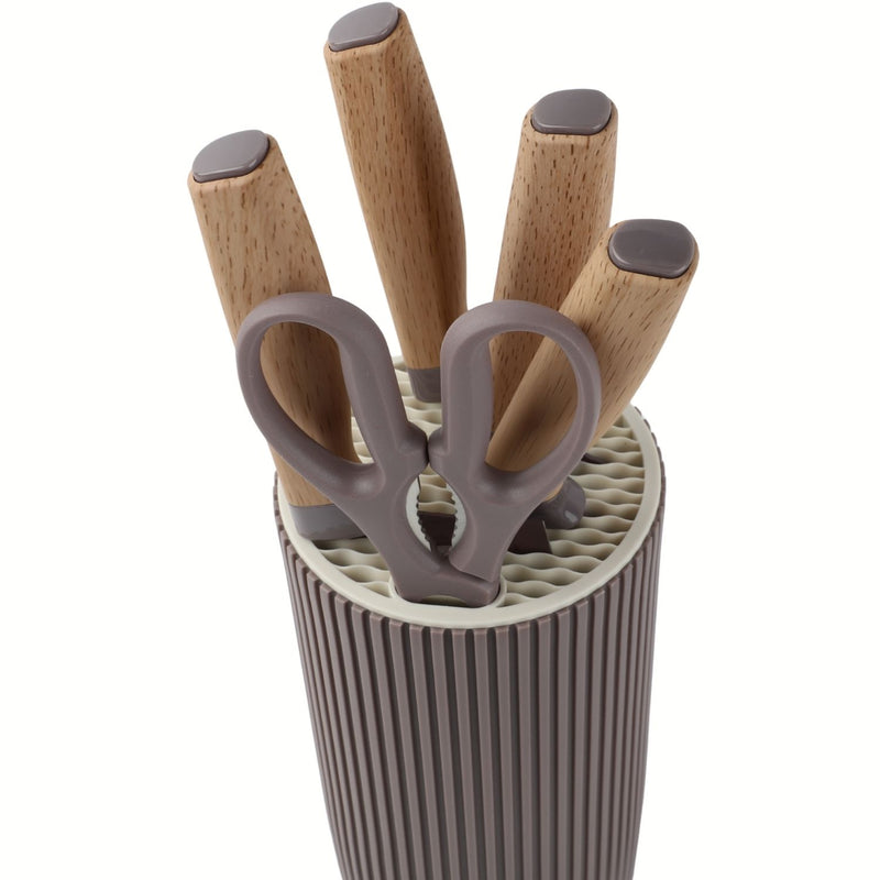 Cuchillos de Cocina  Color Morado Set de 6 Piezas con Soporte. Diseño Texturizado Antiadherente.