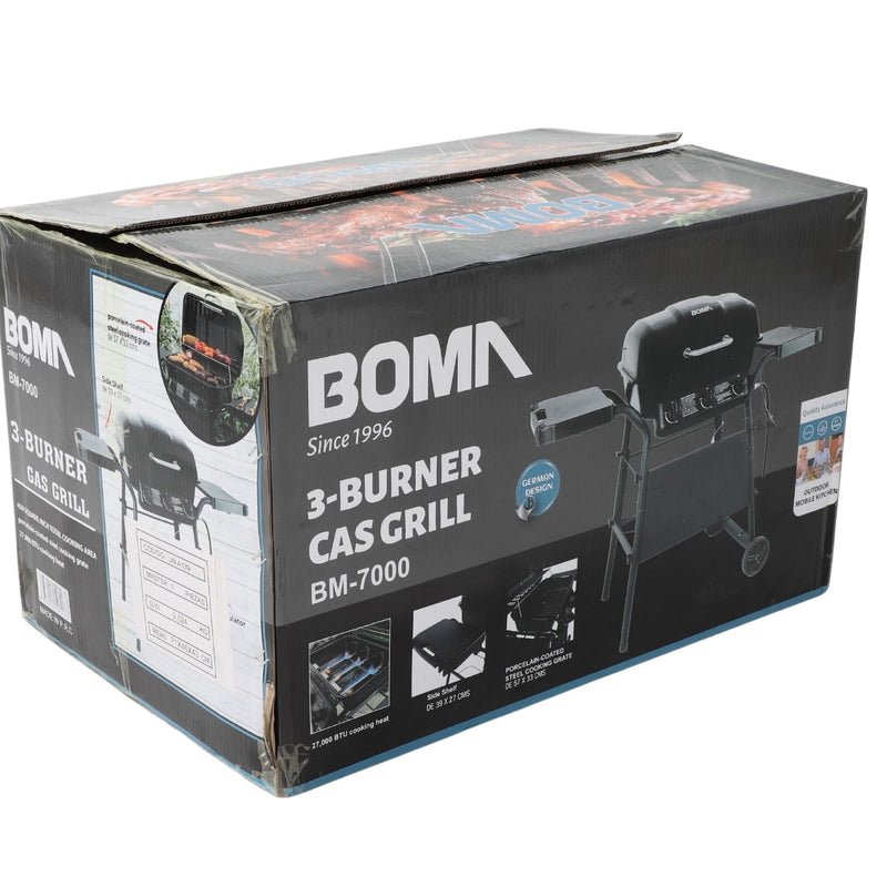 Parrillera BBQ a Gas con 3 Quemadores y Estantes Laterales. Encendido Rápido Acero inoxidable. Medidas: 71x46x43cm