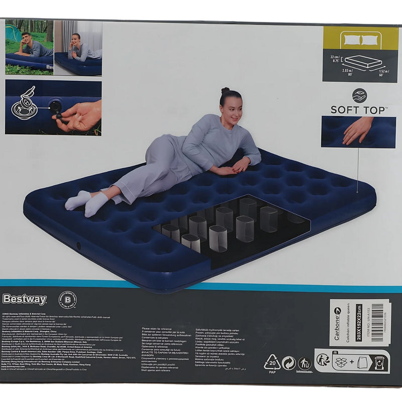 Colchón Inflable Individual 185x76x22cm PVC Flocado con Válvula Ideal Camping, Playa y Hogar. Colchoneta inflable