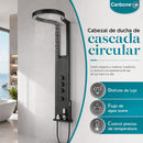 Ducha Negra Tipo Cascada con Cabezal Anillo 40 cm. Panel de Ducha de Acero Inoxidable con Hidromasaje y Mezclador Multifunción. Negra