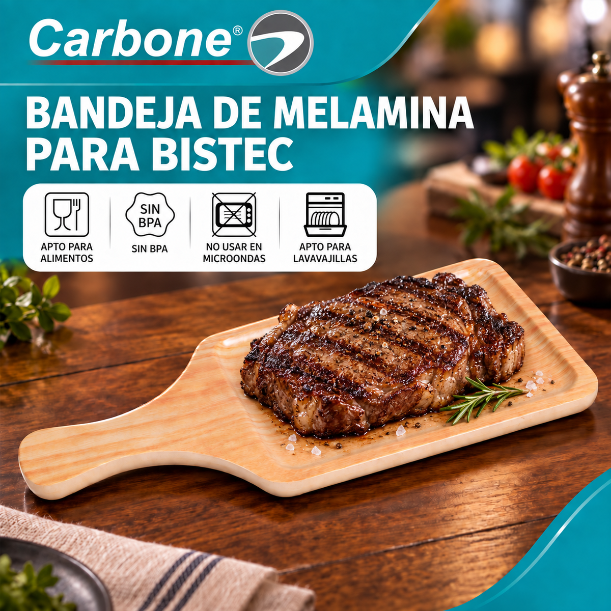 Bandeja para Aperitivos de 31.5cm. Plato de Madera para Boquitas con Mango para Hogar, Restaurante, Cafetería y Hotel (12.4")