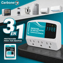 Protector De Voltaje 120V 50/60Hz.Corriente 10A con 3 Tomas. Ideal Para Electrodomésticos y Equipos Electrónicos con Retardo 180 Seg (3Min)