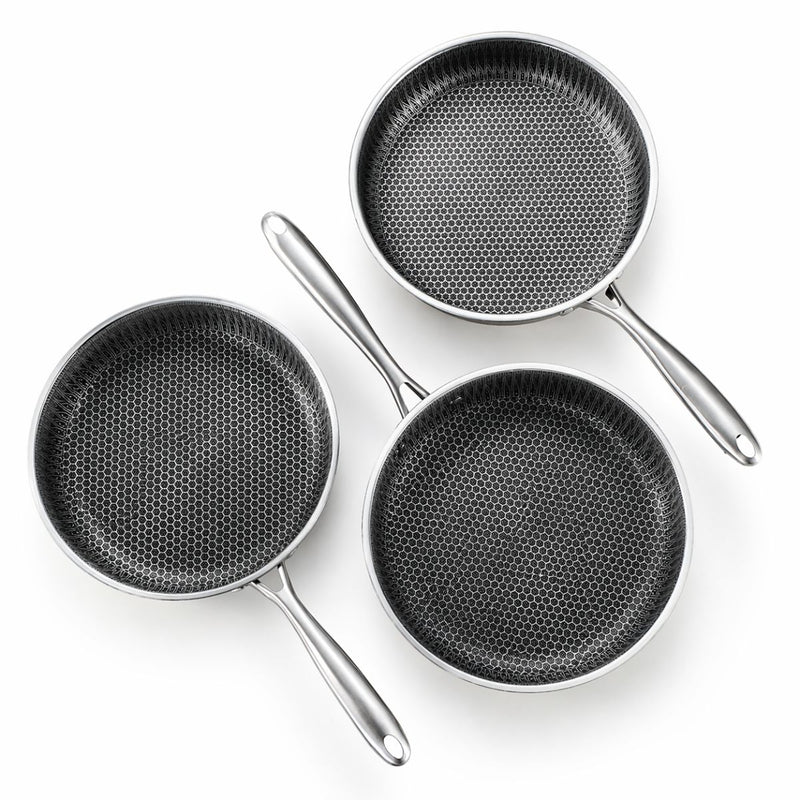 Sartenes Antiadherentes Con Panal De Abeja. Set De 3 Piezas (24-26-28Cm). Acero Inoxidable.