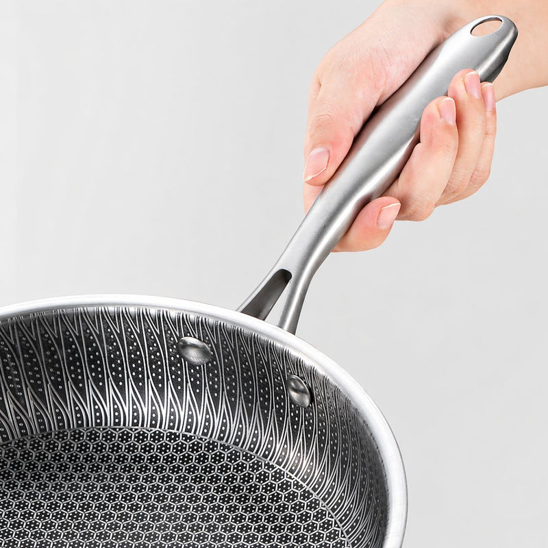 Sartenes Antiadherentes Con Panal De Abeja. Set De 3 Piezas (24-26-28Cm). Acero Inoxidable.