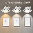 Extractor de aire para Baño con LED 8” Cuadrado con 3 Tonos de Luz y Ventilador Integrado 170m³/h. Panel Extractor para Techo. Color Blanco