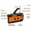 Radio Solar Recargable de Emergencia AM FM WB con Linterna LED SOS Power Bank 4000mAh y Manivela para Camping Apagones. Color Naranja