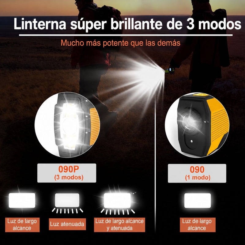 Radio Solar Recargable de Emergencia AM FM WB con Linterna LED SOS Power Bank 4000mAh y Manivela para Camping Apagones. Color Naranja