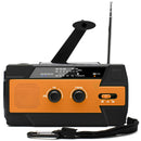 Radio Solar Recargable de Emergencia AM FM WB con Linterna LED SOS Power Bank 4000mAh y Manivela para Camping Apagones. Color Naranja