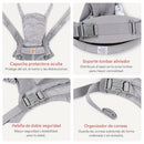 Canguro Porta Bebé Ergonómico Ajustable 4 Posiciones. Mochila Portabebé con Soporte Lumbar y Capucha Oculta. Color Gris