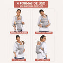 Canguro Porta Bebé Ergonómico Ajustable 4 Posiciones. Mochila Portabebé con Soporte Lumbar y Capucha Oculta. Color Gris