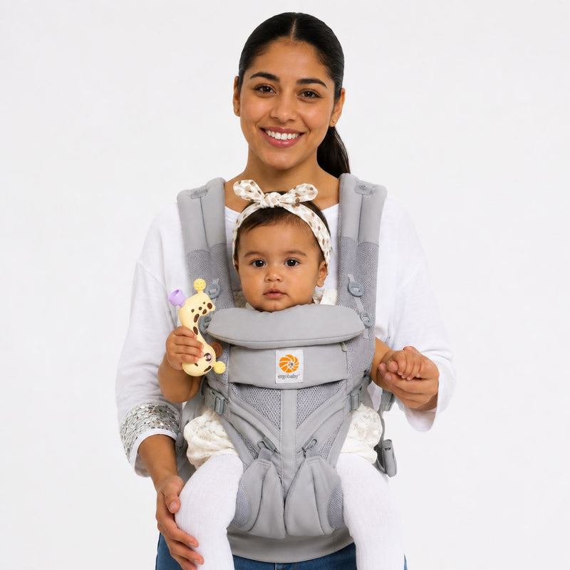 Canguro Porta Bebé Ergonómico Ajustable 4 Posiciones. Mochila Portabebé con Soporte Lumbar y Capucha Oculta. Color Gris
