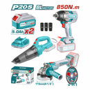 Combo Total 20V Llave de impacto 1/2" 850 Nm. Esmeriladora Angular 9000 rpm. Aspiradora Inalámbrica ≥9 kPa. Incluye 2 Baterías 5.0ah y cargador POCAS UNIDADES