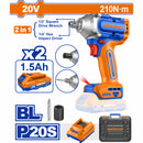 Llave de Impacto 1/2" de dado y puntas Hexagonales 1/4" 2 en 1 20V Motor sin escobillas. 210Nm. Velocidad sin carga 2600rpm Tasa de Impacto 2900bpm. Incluye batería y cargador.