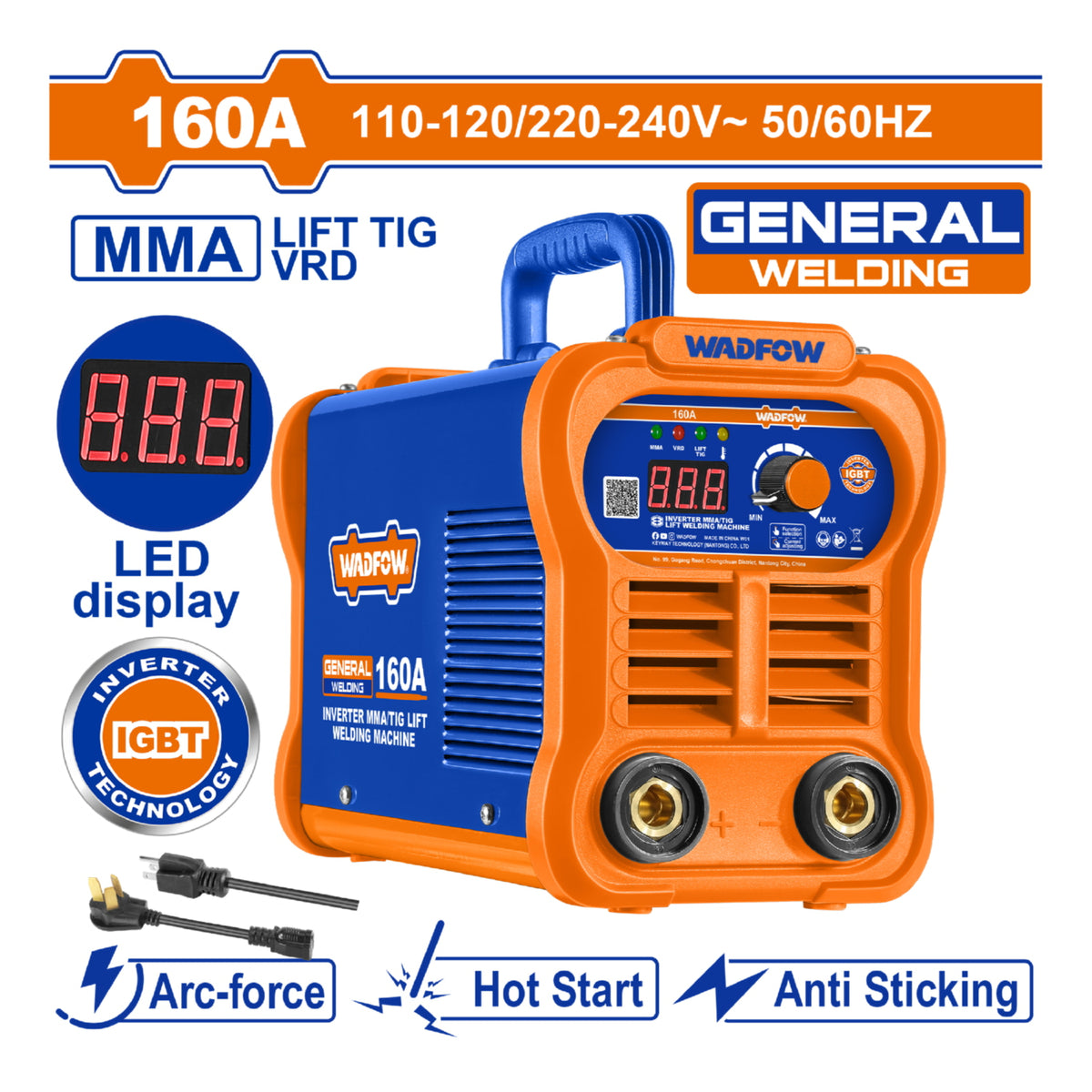 Máquina De Soldar Inverter MMA TIG Lift 160A 110-240V. Ciclo de Trabajo 45% Con Pantalla LED