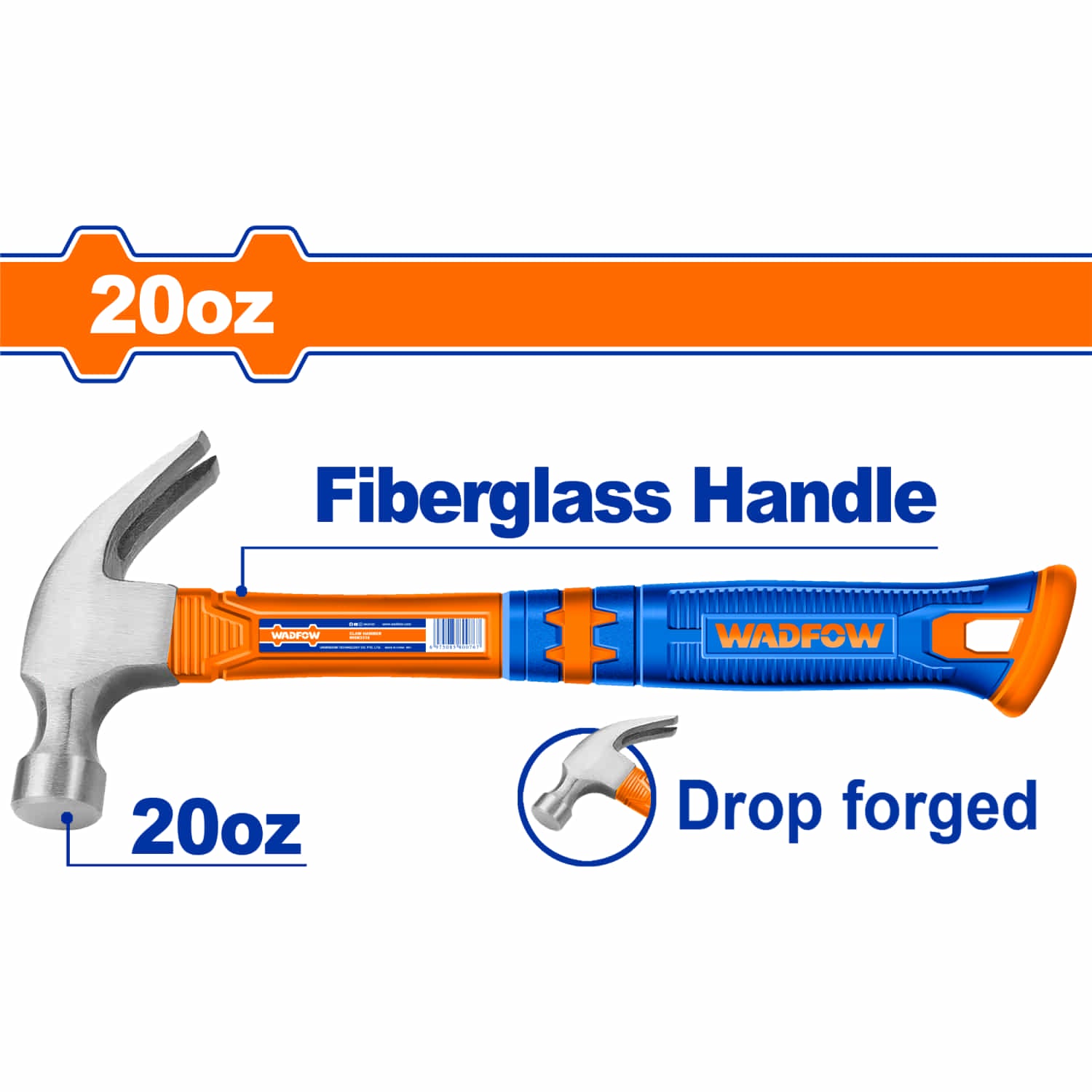 Martillo de Orejas 20oz tipo Ingles. Tratamiento térmico. Acero #45 Mango fibra vidrio. Cabeza Forjada.