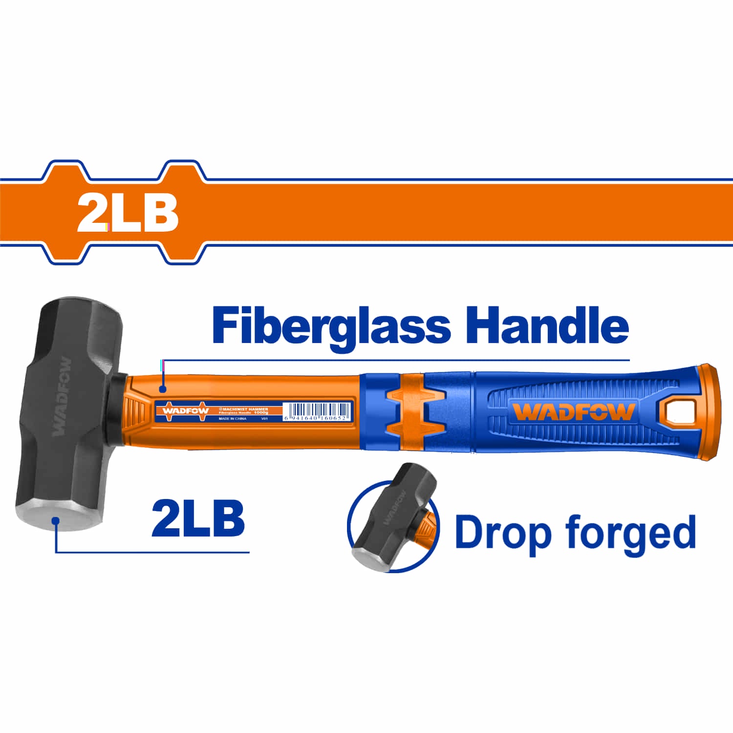 Martillo demoledor forjado de 2 lbs. Acero #45. Mango de fibra de vidrio. Mazo rompedor