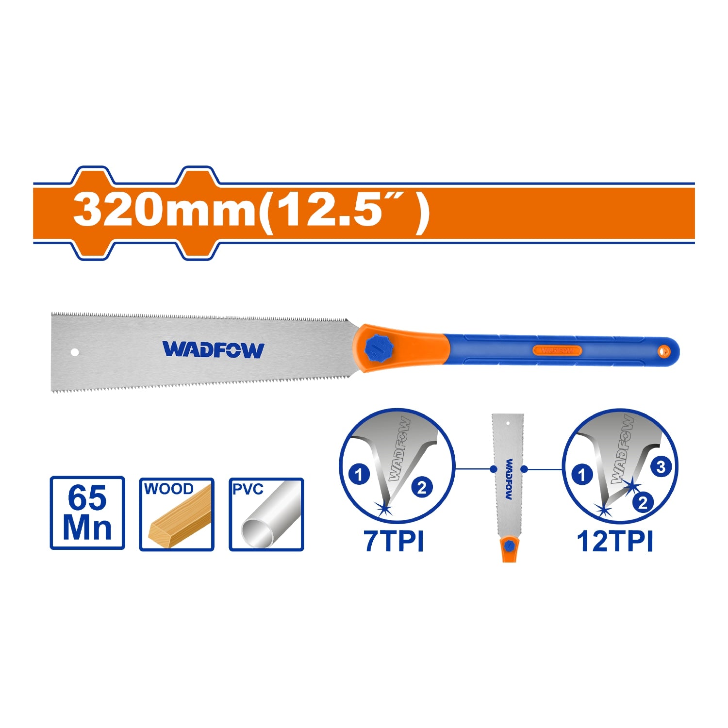 Sierra de Tracción serrucho de Doble Filo 12.5" Longitud total: 650mm 7TPI 12TPI 65Mn Corta Madera y PVC