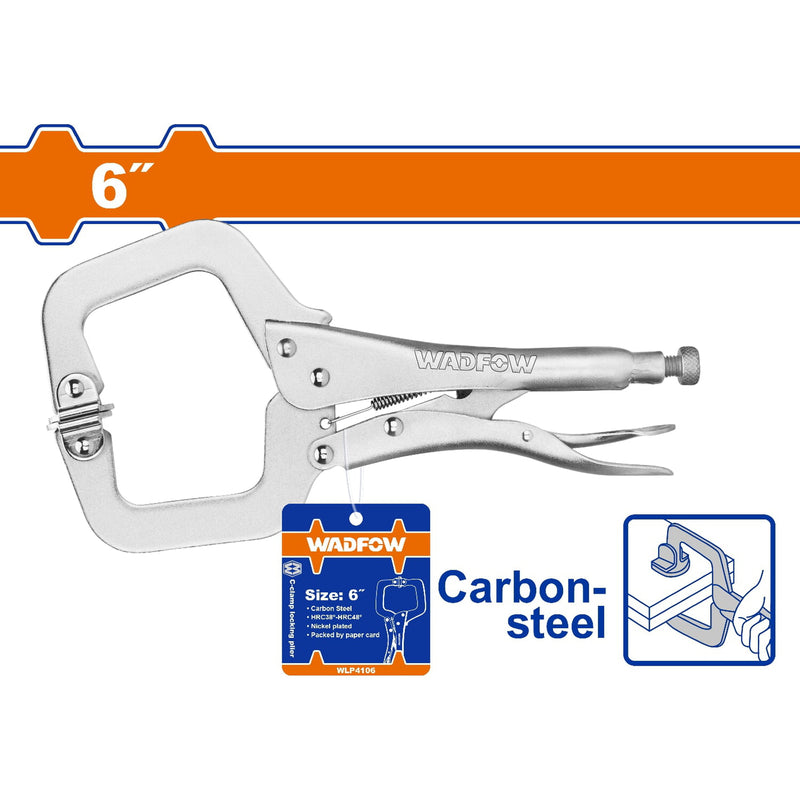 Alicate de presión 6" Tipo C abrazadera con anillo de amarre. HRC38°- HRC48° Acabado niquelado