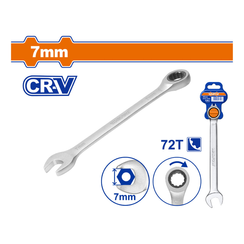 Llave Combinada Ratchet 7mm 72 Dientes Cr-V 140mm Cr-V  Forjada Tratada Térmicamente