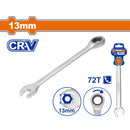 Llave combinada con Ratchet 13mm. Cr-V Cromada.Acabado Mate. 72 dientes.